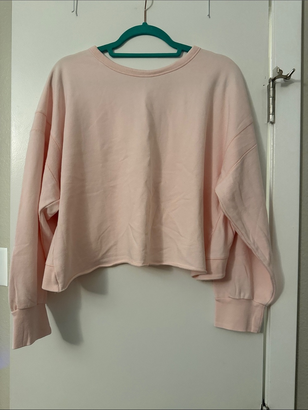 Cropped Crewneck Sweatshirt in Pale Pink